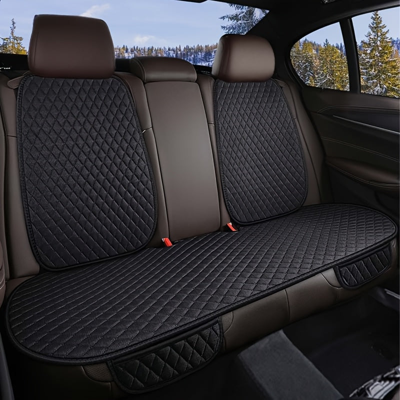 Luxury Car Seat Covers Made of Three-Piece Diamond-Quilted Linen, Designed for All Seasons, Waterproof, And Anti-Slip for Both Front And Rear Seats
