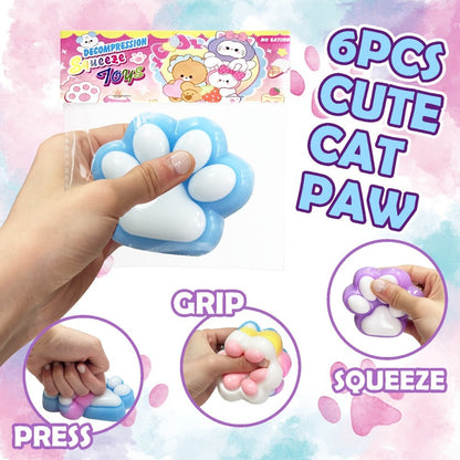 Cat Paw Squishy Fidget Toy 6pcs – Colorful Taba Fufu Squeeze Paw Handmade Soft Sticky Sensory Toys for Kids & Adults, Party Favor Pack for Christmas Easter Halloween Valentine's Day
