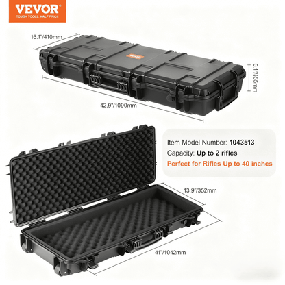 Hard Rifle Case 42 Inch with Wheels - Lockable TSA Approved Gun Case, 3-Layer Protective Foam, Crushproof Hard Shell for Two Rifles or Shotguns, Pressure Valve & Metal Hinges for Hunting & Travel