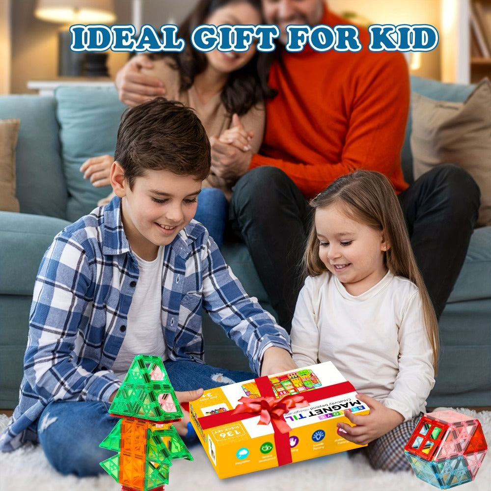 Magnetic Tiles for Kids 80/106/136pcs with 2 Cars – STEM Magnetic Building Blocks Construction Toy Set, Crystal Clear ABS, Sensory Learning Toy for Boys Girls Ages 3 4 5 6 7 8 9+, Birthday Christmas Gift