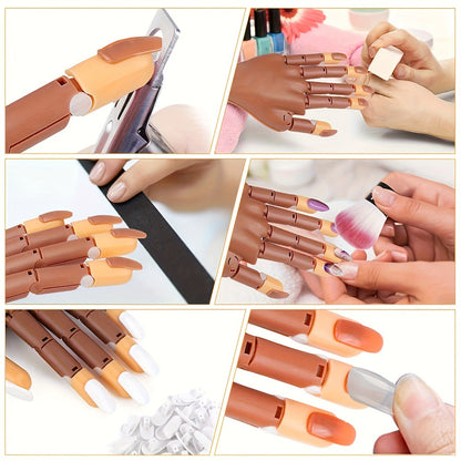 Nail Practice Hand Kit for Acrylic Nails Flexible Training Hand with 200pcs Replacement Nail Pads Clippers Files and Brush - Complete Manicure Training Tools for Beginners and Nail Salons