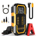 Portable Car Battery Jump Starter with Air Compressor, 12V Battery Booster Pack (9.0 Gas/1.72gal Diesel) with 150PSI Auto-Shutoff Tire Inflator, Jump Box with Smart Clamps, Jumper Cables, USB Input/output, LED Emergency, Car Accessories Tools