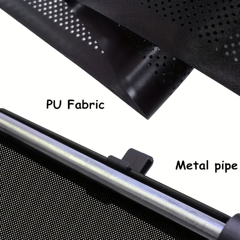 Set of 2 Car Window Curtains with One-Click Storage, Made of PVC in Black. These Retractable Side Curtains Are Easy to Install And Effectively Block UV Rays And Intense Sunlight. They Serve As Anti-Glare Heat Shields