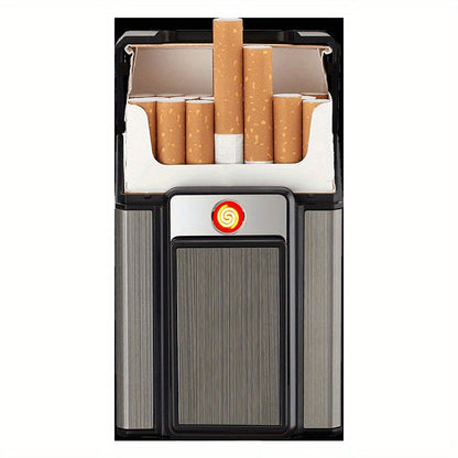 Cigarette Case with Built-in USB Rechargeable Lighter, Tungsten Filament Windproof Electric Igniter, One-Button Pop-Up, Holds 20 Cigarettes, Compatible with Soft & Hard Packs – Travel Cigarette Holder