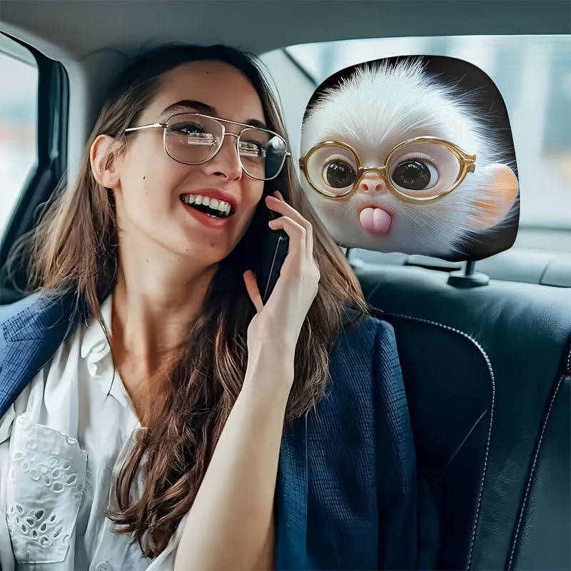 2pcs Cute Monkey with Glasses Car Headrest Covers. Car Decoration. Soft And Comfortable. No Material Filling. Suitable for Long-Distance Travel And Daily Commuting. for Friends And Loved Ones