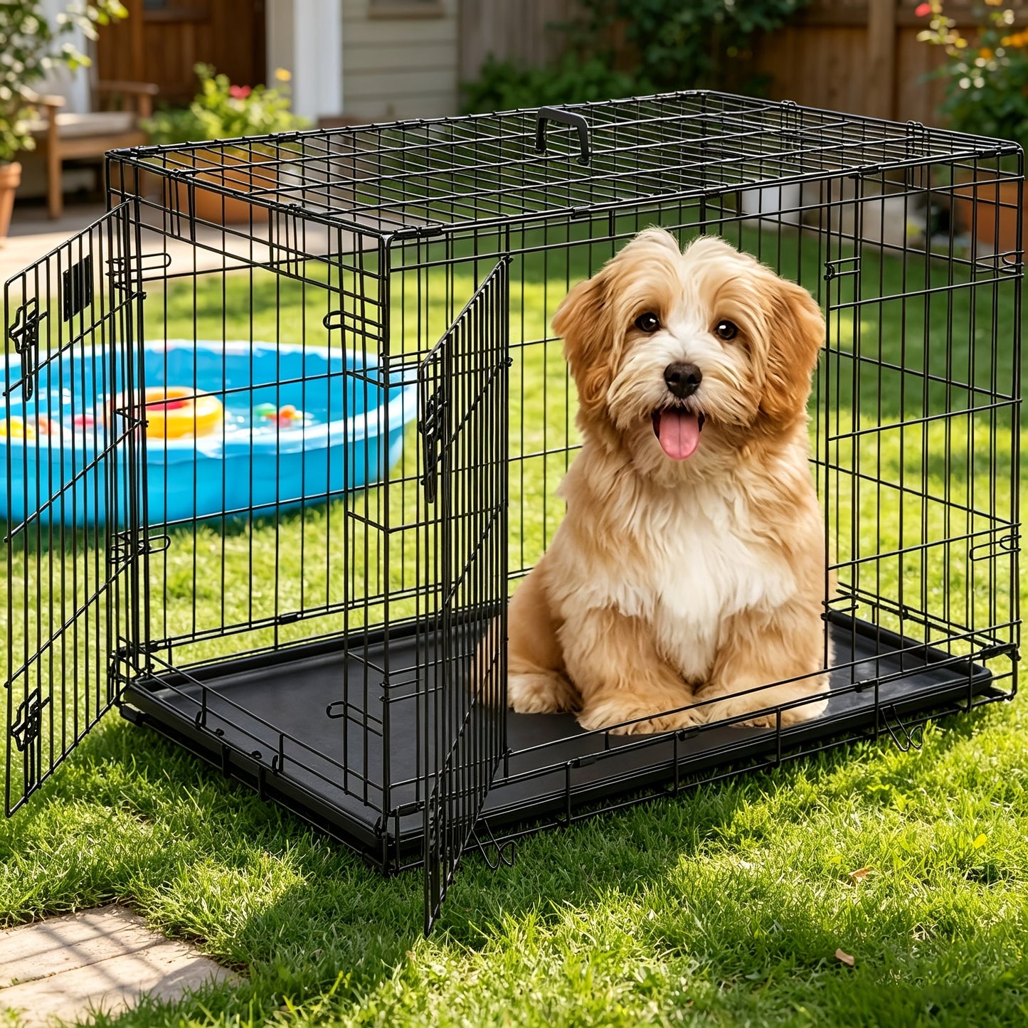 Dog Crate Foldable Metal Wire Dog Cage with Divider Panel & Leak-Proof Tray – Indoor Outdoor Dog Kennel for Small Medium Dogs, Rabbits & Small Animals, Multiple Sizes & Colors
