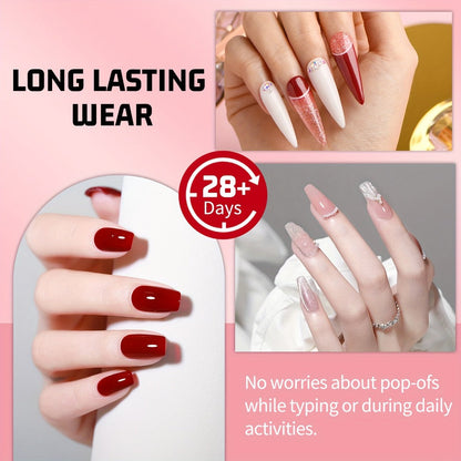 Quick-Dry Nail Glue 4-Pack Strong Hold Gel Formula — Press On Nail Adhesive for Acrylic Nails Gems Rhinestones Nail Art, Precision Tip Long Lasting Manicure Glue 10g Each