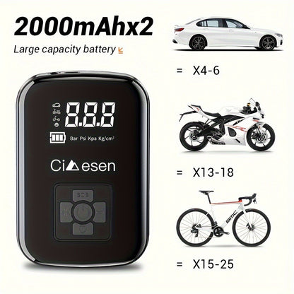 Portable Tire Inflator Air Compressor 150PSI 100W Cordless 4000mAh Digital Display 5 Modes USB-C Fast Charge for Car Motorcycle Bicycle Ball Auto Shut-Off Yellow Blue Black Silver