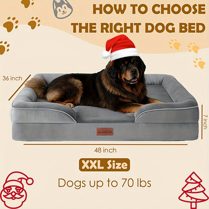 Orthopedic Dog Bed with Removable Washable Cover - High-Density Foam Dog Sofa Couch Bed, 4-Sided Bolster, Nonskid Bottom, Soft Flannel Lining, Available in M & XXL