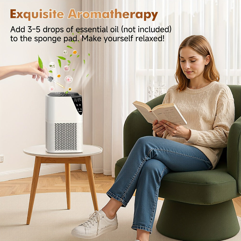 H13 True HEPA Air Purifier for Home – Covers 1250 Sq Ft, LCD PM2.5 Monitor, 360° Vortex Intake, 25dB Quiet, 3-Stage Filtration, Removes Smoke, Pet Dander & Pollen, Aromatherapy Diffuser, 3 Timer Settings