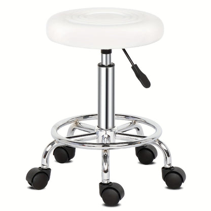 360 Swivel Bar Stool with Footrest Round Cushioned Sponge Seat Chrome Base Counter Stool Kitchen Island Home Bar Nail Salon Beauty Studio White Black