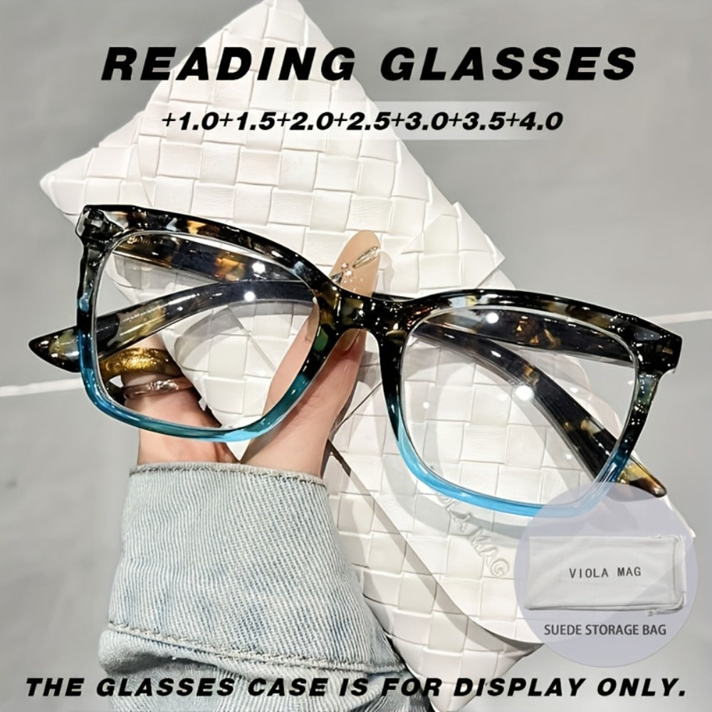 Blue Light Blocking Reading Glasses for Women Rectangular Frame Floral Design Anti-Fatigue Spring Hinge Resin Lenses Comfortable Lightweight Readers Purple Floral Gradient Black Brown Magnification 1.0 to 4.0