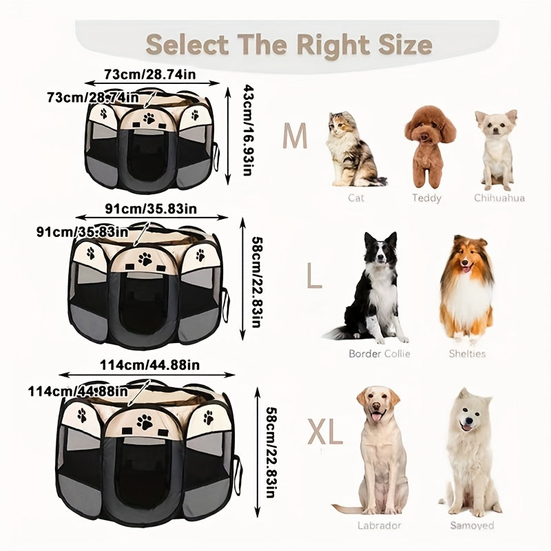 Octagonal Foldable Pet Playpen Tent for Dogs & Cats - Oxford Fabric Scratch-Resistant Portable Dog Kennel Cat Enclosure Maternity Room, Indoor Outdoor Use, M L XL Sizes, Blue & Beige