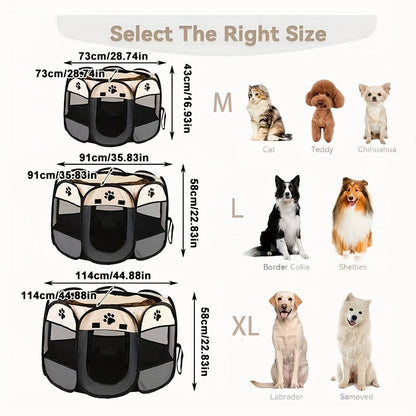 Octagonal Foldable Pet Playpen Tent for Dogs & Cats - Oxford Fabric Scratch-Resistant Portable Dog Kennel Cat Enclosure Maternity Room, Indoor Outdoor Use, M L XL Sizes, Blue & Beige