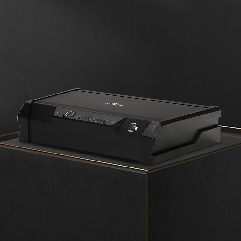 Biometric Gun Safe for Pistols - Quick Access Fingerprint Handgun Safe with Mute Mode, Auto-Open Lid, Portable Pistol Safe Box for Home Security Bedside Car Travel, Sturdy Steel Construction, Black