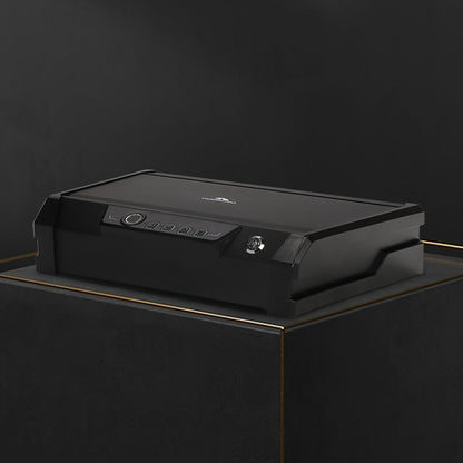 Biometric Gun Safe for Pistols - Quick Access Fingerprint Handgun Safe with Mute Mode, Auto-Open Lid, Portable Pistol Safe Box for Home Security Bedside Car Travel, Sturdy Steel Construction, Black