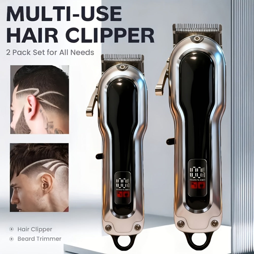 Electric Hair Clipper Set with Limit Comb — Barber-Grade Professional Trimmer, Long-Lasting Rechargeable Battery, Home & Travel Haircut Kit, Gift for Dad, Silver & Golden
