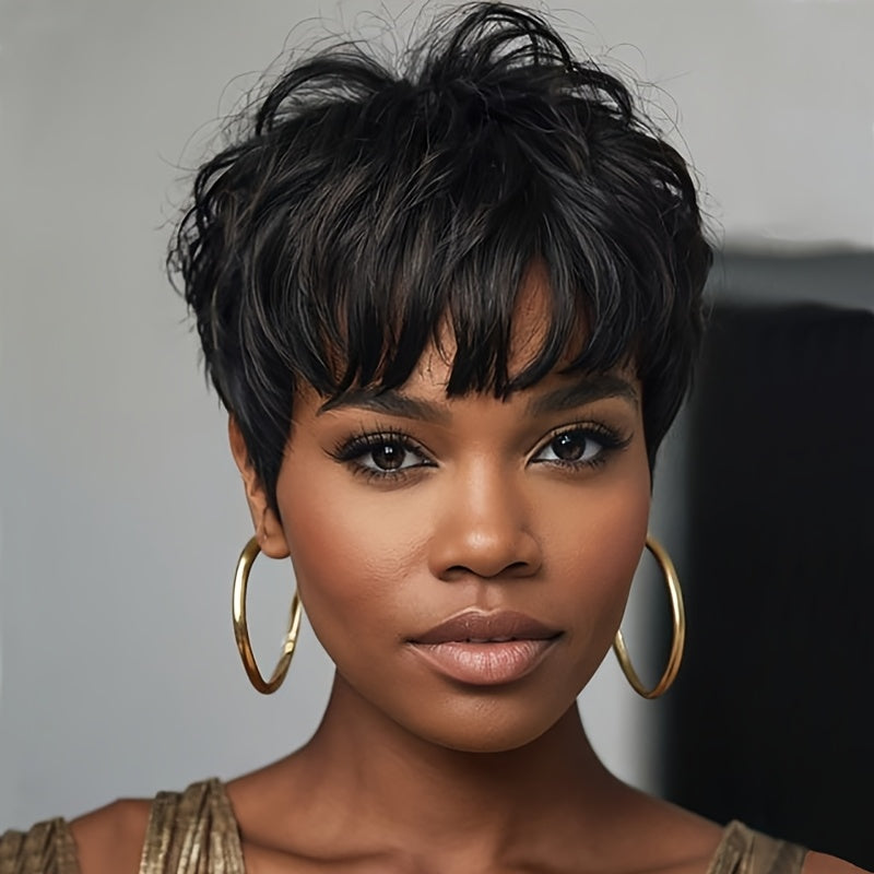 Short Wavy Bob Wig with Bangs Synthetic 6 Colors | Natural Black Burgundy Lavender Auburn Red for Women Daily Wear Party Cosplay Halloween Costume