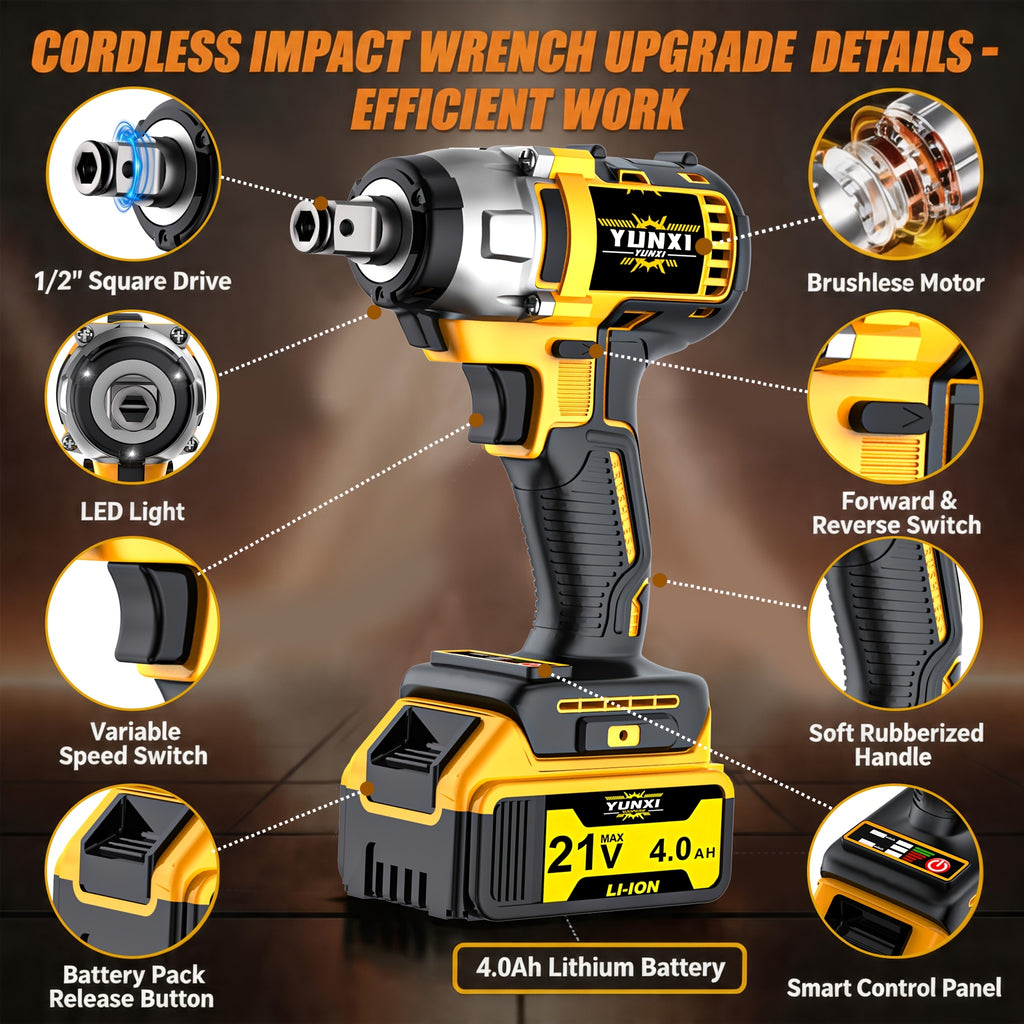 21V Cordless Impact Wrench Wireless Drill Set, Brushless Electric Impact Gun Drill, Optional 4000Mah Battery, Toolbox, Charger, Socket, And Full Accessory Set. |The Perfect Gift for The Automotive Industry And Industrial Home Decor, Men'S Gift