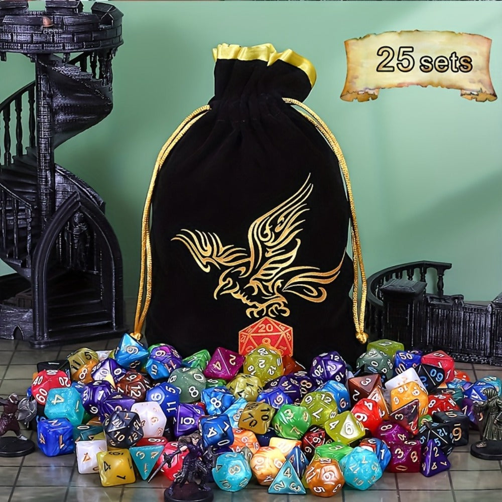 DND Polyhedral Dice Set 25 Sets 175pcs – Double Color D4 D6 D8 D10 D12 D20 for Dungeons & Dragons RPG MTG Tabletop Games, Bulk Dice with Drawstring Bag, 25 Colors