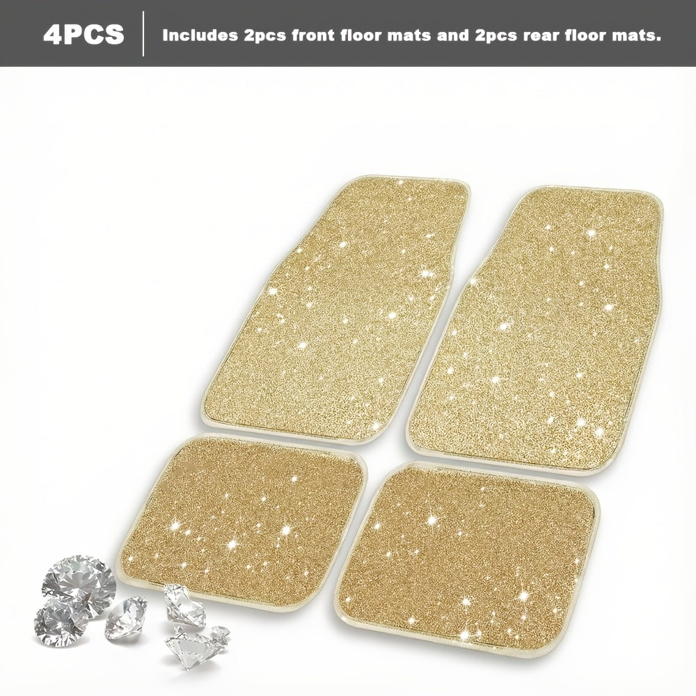 4/8pcs Set for Women Flash Crystal Car Floor Mats Sparkling Durable Waterproof Non-Slip Auto Foot Pads, Fashionable Car Interior Flooring And Carpeting, Easy-To-Clean Auto Interior for Cars, Universal Floor MATS, Christmas Present