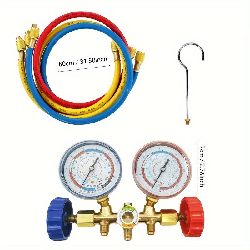 [AC Manifold Gauge Set] AC Manifold Gauge Set With Hoses And Adapters 3-Way A/C Gauges For R134A, R22, R12, R404A Refrigerants Charging And HVAC Diagnostics