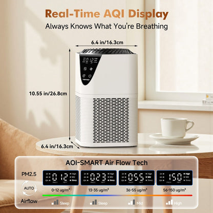 H13 True HEPA Air Purifier for Home – Covers 1250 Sq Ft, LCD PM2.5 Monitor, 360° Vortex Intake, 25dB Quiet, 3-Stage Filtration, Removes Smoke, Pet Dander & Pollen, Aromatherapy Diffuser, 3 Timer Settings