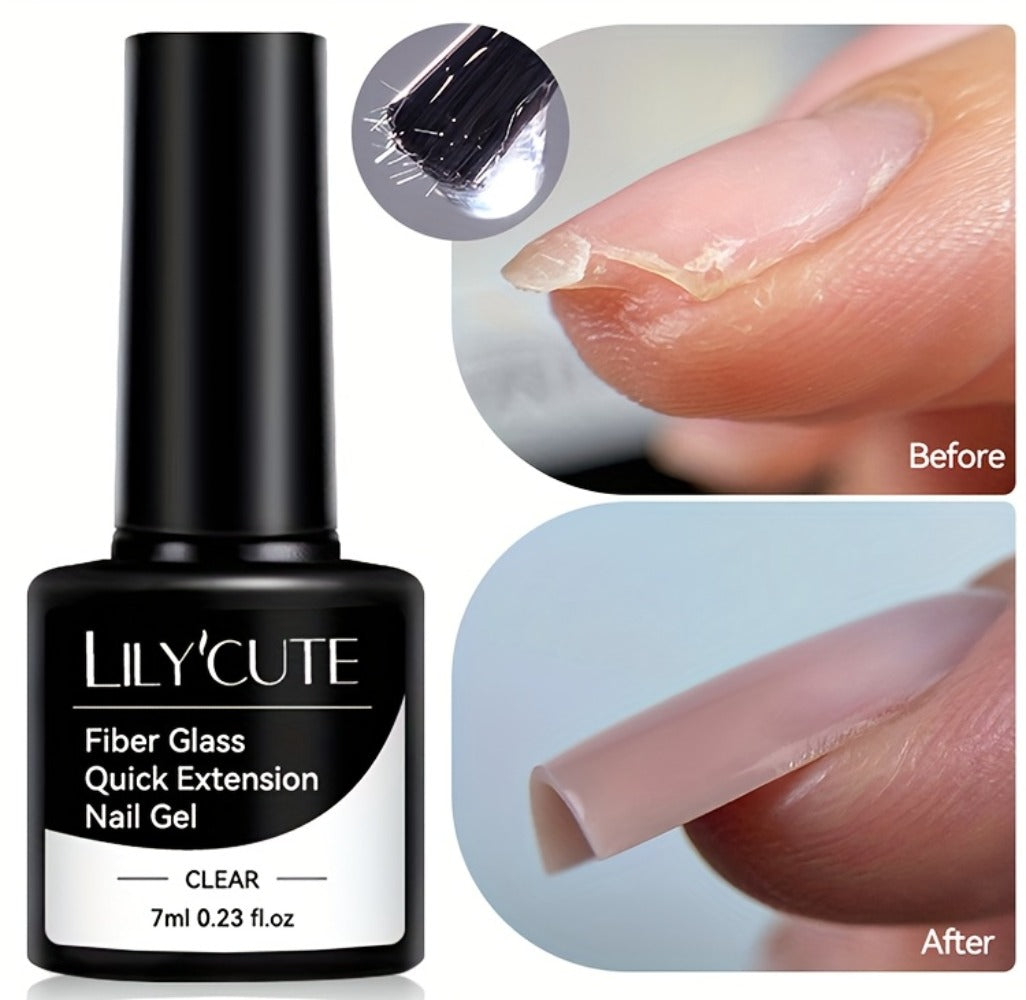 Nail Extension Builder Gel 3pcs - Fiberglass Construction Gel for Broken Nail Repair & Nail Extension, Clear UV LED Soak-Off Fiber Glass Gel Varnish, DIY Salon Nail Kit