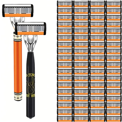 Double Edge Safety Razor Set for Men with 2 Handles & Stainless Steel Replacement Blades — Barber-Quality Close Shave Manual Shaving Kit, Reusable Eco-Friendly Razor, 24/36/54/72 Blade Options