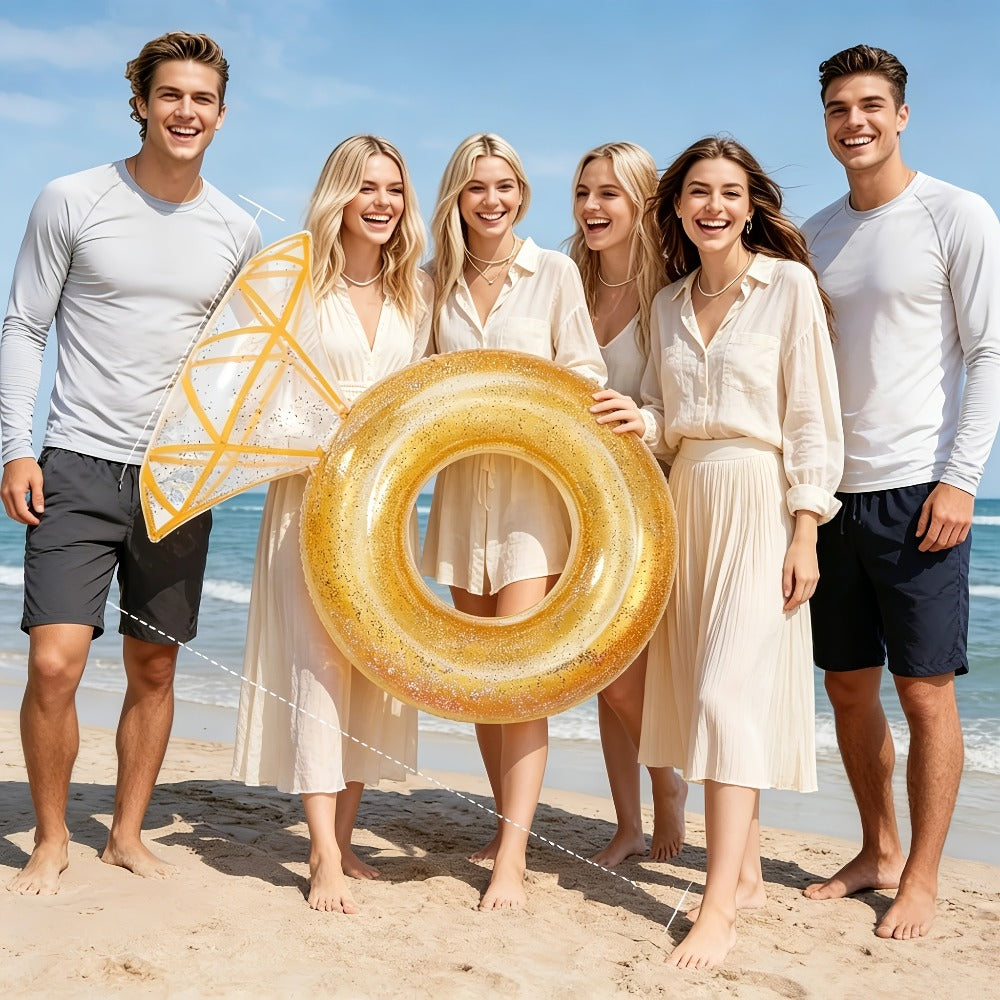 Giant Engagement Ring Pool Float 49×31 Inch Inflatable Diamond Ring Floatie for Bachelorette Party Bridal Shower Wedding Pool Decoration Adults Gold White Pink