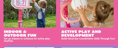 Toddler Basketball Hoop Adjustable Height 2.5-3.5ft Kids Basketball Goal with 4 Balls Air Pump Indoor Outdoor Sports Toy for Boys Girls Ages 1-6 Birthday Christmas Easter Gift Pink Purple