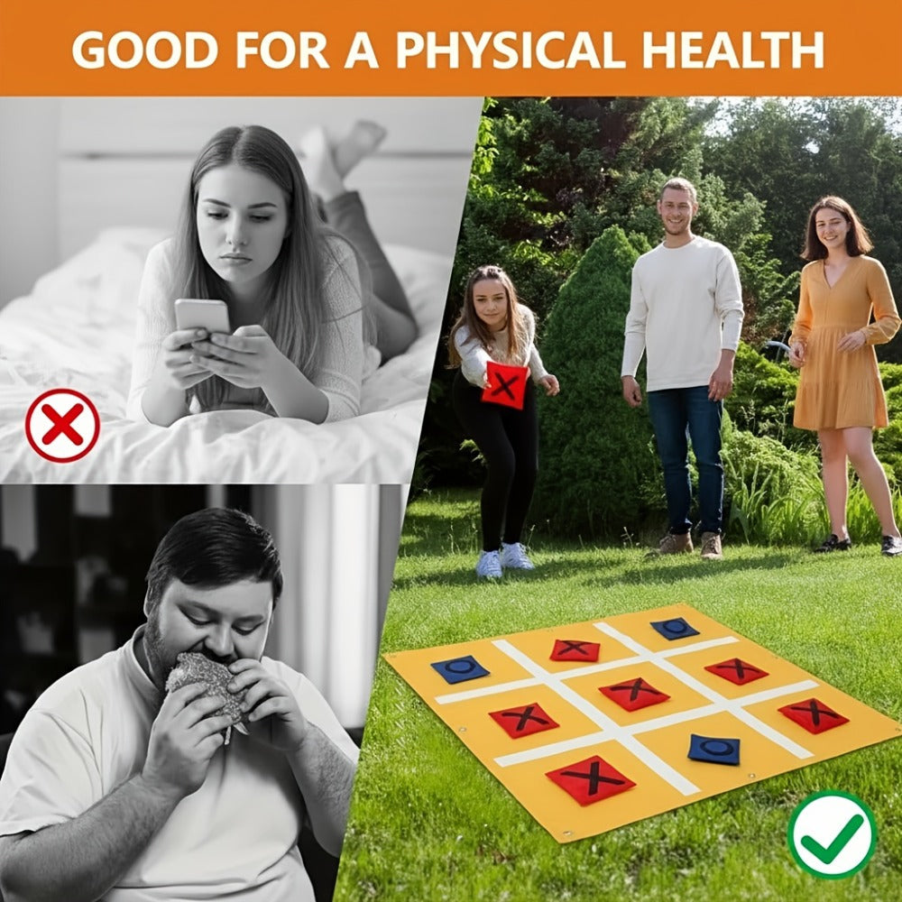 Giant Tic Tac Toe Bean Bag Toss Game Set Outdoor Lawn Game with 4.92ft Cloth 10 Bean Bags Ground Nails Storage Bag for Family Kids Adults Camping Backyard Party Christmas Thanksgiving Gift