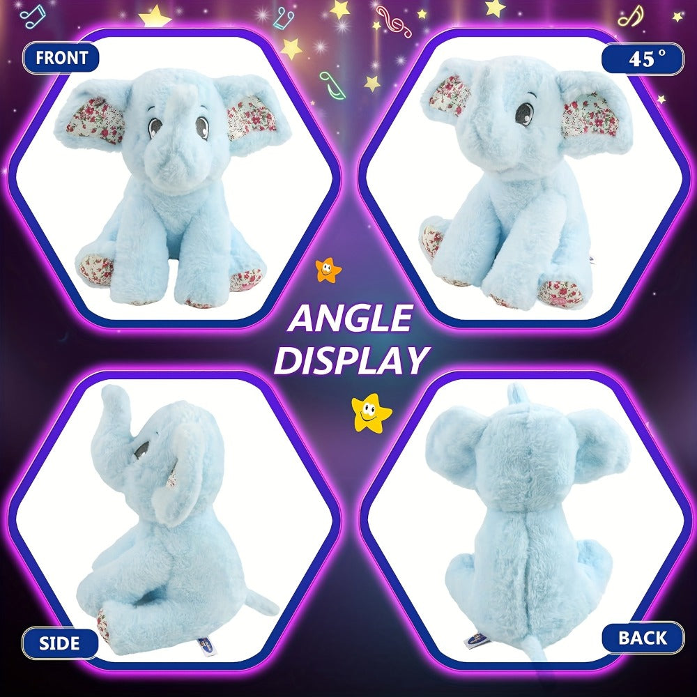 Glowing Elephant Stuffed Animal Plush Toy with LED Lights & Lullabies — Soft Floppy Blue Elephant Nightlight Companion for Babies Toddlers Kids | Birthday Easter Christmas Baby Shower Gift