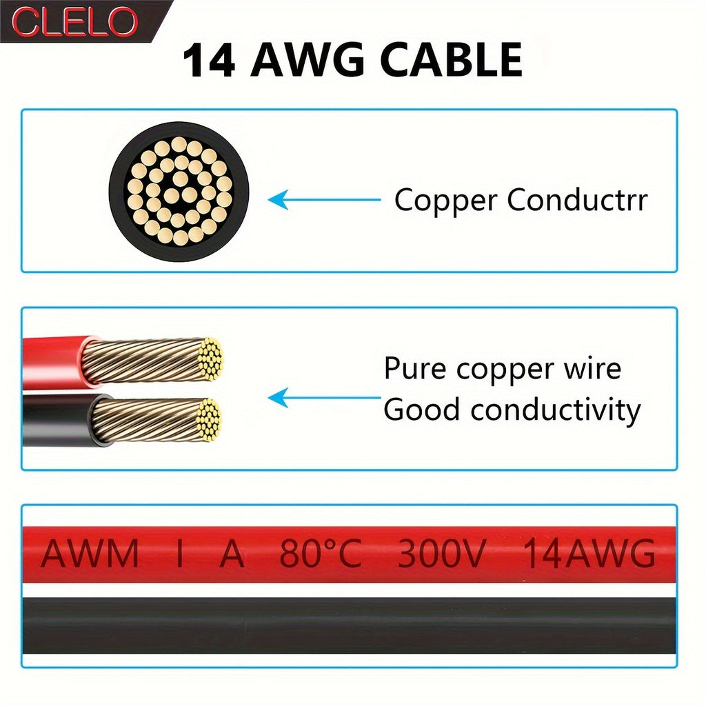 CLELO Solar Panel Extension Cable 14AWG 30ft/ 40ft