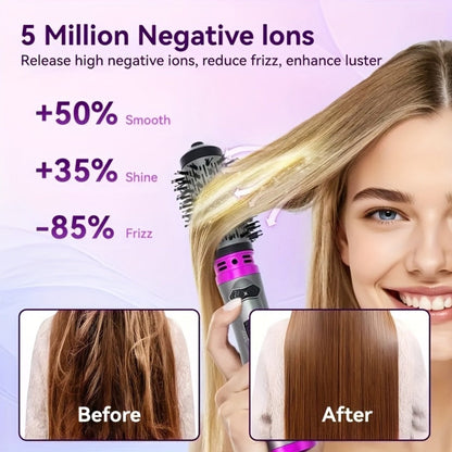 Rotating Hot Air Brush 2-in-1 Auto Curl & Straighten Styling Comb — One-Step Salon Blowout Results at Home, Works on All Hair Types, Available in Red & Purple