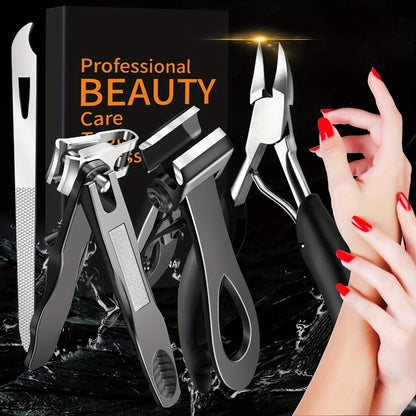 Heavy Duty Toenail Clippers Set 3 Piece for Thick Nails — Wide Jaw Stainless Steel Straight & Angled Nail Clipper with Nail File, Large Nail Cutter for Men Seniors Women Ingrown Toenail Pedicure Tool