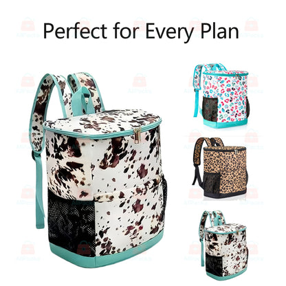 Insulated Cooler Backpack 30-Can Capacity, Leopard Print Portable Lunch Bag with Mesh Side Pockets & Adjustable Straps, Leakproof Thermal Cooler for Beach, Camping, Picnics, Hiking & Outdoor Travel