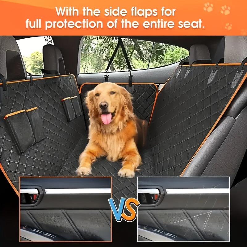 Dog Car Seat Cover - Pet Hammock, with 4 Pockets On The Side Wings, Scratch And Slip Protection for The Rear Seat, Suitable for Cars, Trucks And SUVs,600D