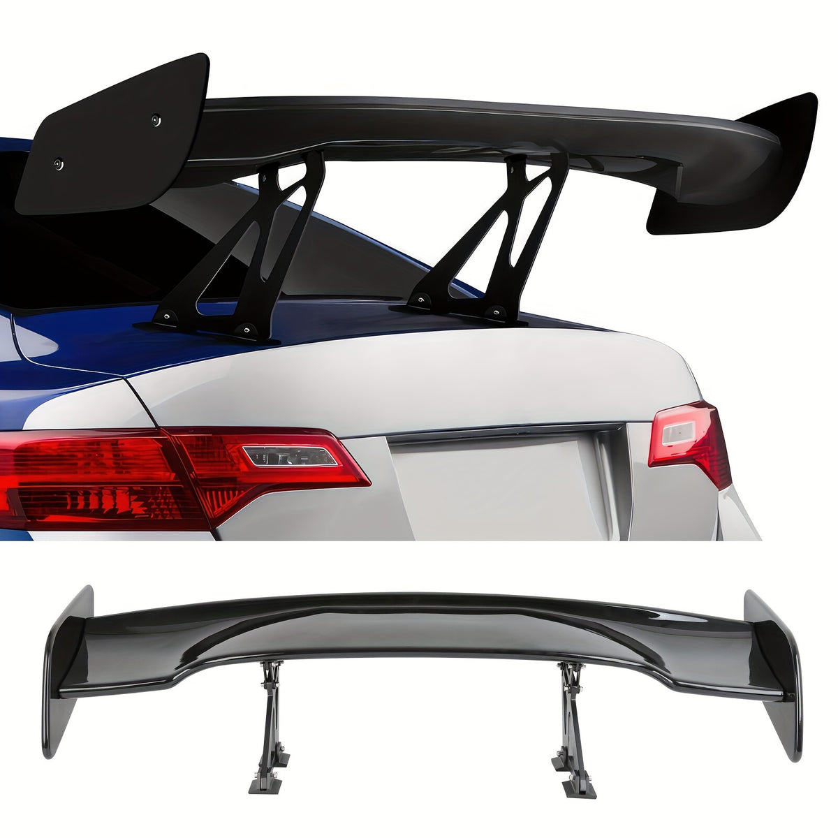 Universal Adjustable GT GTR Style Rear Sport Spoiler Racing Wing - 46.4inch - Glossy Black or Carbon Style - For 99% Sedan Cars - Tuning Accessories - Tail Air Deflector Dam Trunk Lip -  Perfect Gift for Car Enthusiasts