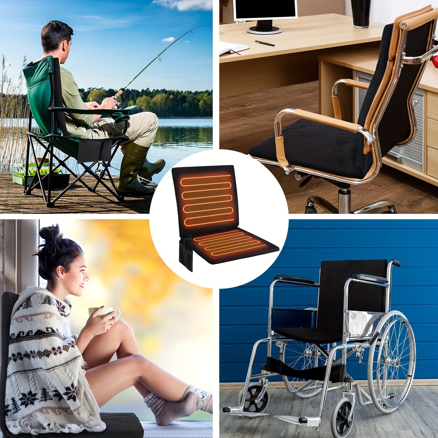 USB Heated Seat Cushion Foldable Heating Pad with 3 Adjustable Heat Modes – Portable Electric Warming Cushion for Stadium, Camping, Office & Outdoor Use, Available in 1pc & 2pcs (USB Power, No Battery)