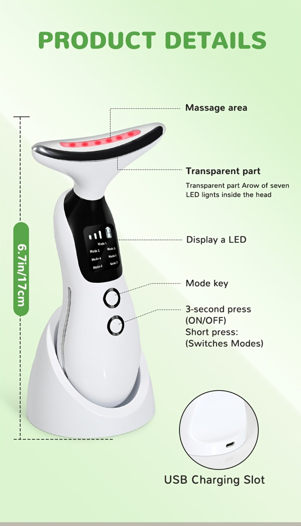 7-in-1 Neck Beauty Device with Base – Multi-Functional Skincare Tool, USB Rechargeable, Anti-Aging Neck Firming & Lifting, Mother's Day Gift for Women