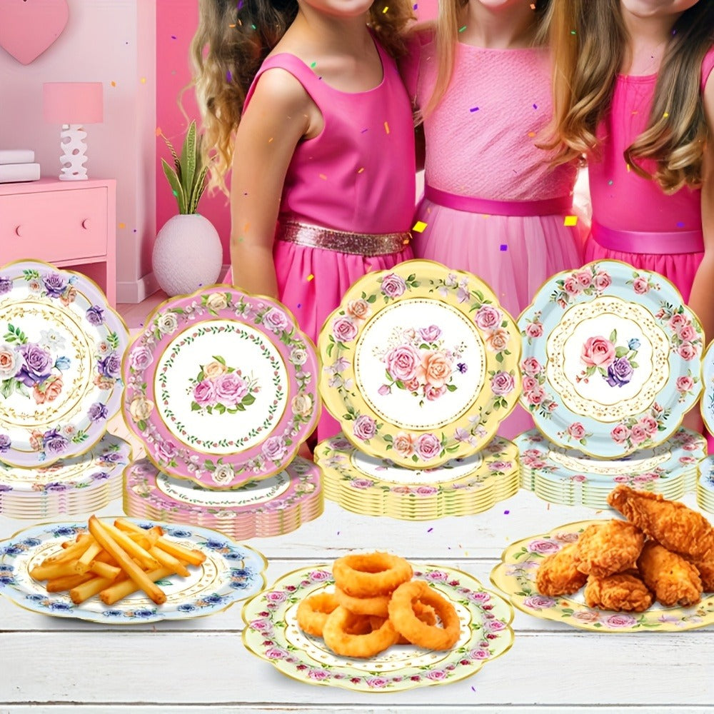 Floral Paper Plates 48 Pack – Elegant Disposable Botanical Plates for Tea Party, Birthday Brunch, Bridal Shower, Baby Shower, Wedding, Engagement & Garden Party Tableware
