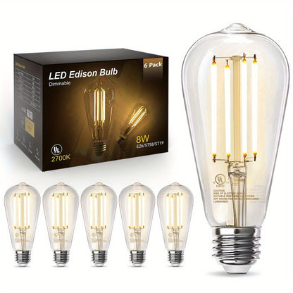 Edison Bulbs LED Vintage, 8W 60W Equivalent Dimmable E26 Base, 800 Lumens 2700K Warm White, 80+ CRI Antique Filament Style LED Edison Light Bulbs for Home Bedroom Office Cottage Living Room, 12 Pack