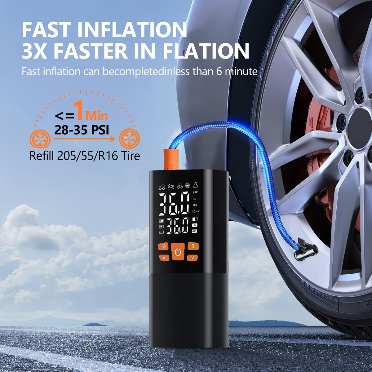Tire Inflator Portable Air Compressor, 150PSI Air Pump for Car Tires with 25000mAh Battery, One Click Smart Air Pump Tire Inflator for Car, Motorcycle, Bicycle And More with Tire Pressure Gauge