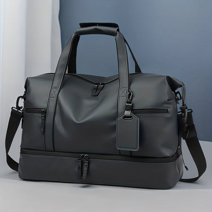 Gym Duffel Bag PU Foldable Sports Duffle with Shoe Compartment & Wet Pocket – Lightweight Weekender Travel Bag for Workout, Daily Use, Carry-On & Overnight Trips, Available in Black, Blue & Gray
