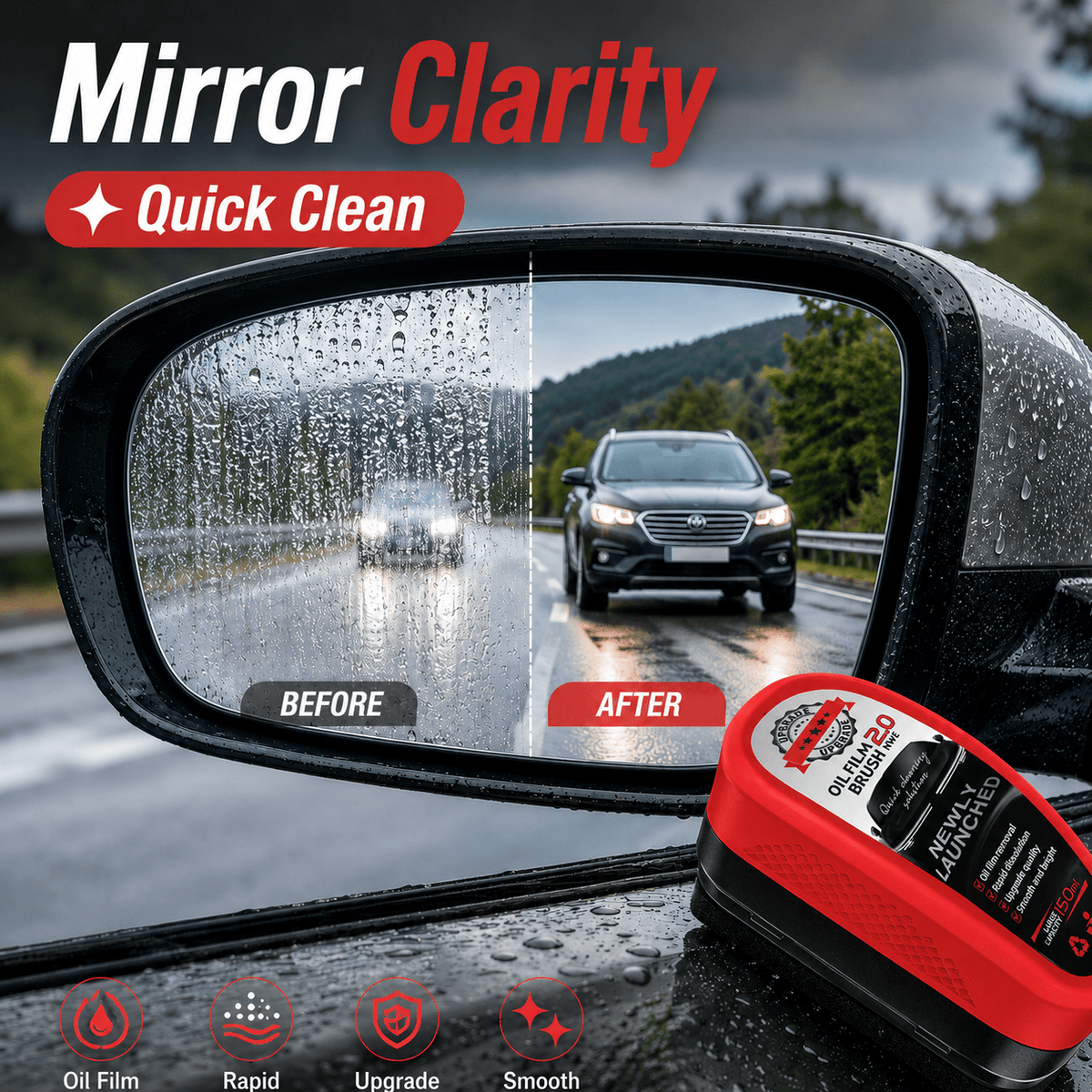 Oil Film Cleaning Brush for Car Windshield, Auto Glass Cleaner Tool for Oil Film Remover, Water Spot Remover Brush for Windshield, Side Windows, Rear Glass & Mirrors, Car Glass Cleaning Kit