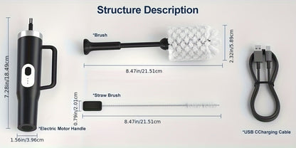 Electric Cup Scrubber Bottle Brush Cleaner – 2-Speed IPX6 Waterproof, Type-C Rechargeable, Deep Cleans 40oz Mugs, Tumblers & Hydration Bottles, Long Straw Brush Included, Wall Mount Storage, Kitchen Cleaning Tool