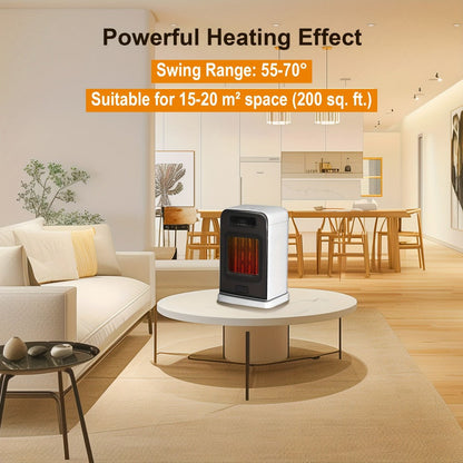Ceramic Space Heater 1500W Fast Heating - 4 Modes, Adjustable Thermostat, Overheat & 70° Tip-Over Protection, Portable Electric Heater Fan for Office, Desk, Room & Indoor Use, White