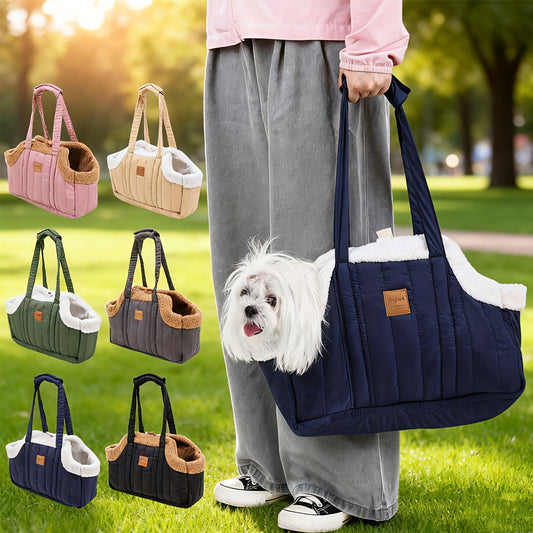 Pet Carrier Handbag Winter Warm Soft-Sided Small Dog Cat Carrier Bag with Snap Closure, Cozy Outdoor Tote Bag for Cold Weather, Portable Pet Purse for Small Pets - Dark Blue Grey Green Beige Black Pink
