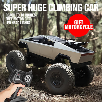 Giant 18 Inch RC Monster Truck with Free Bonus Mini RC Motorcycle – 4WD Powerful Climbing All-Terrain Shockproof Remote Control Pickup Truck, Best Birthday Christmas Gift for Kids Boys Ages 6+